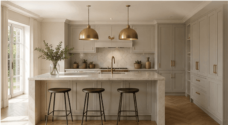 Illustrative warm kitchen island direction