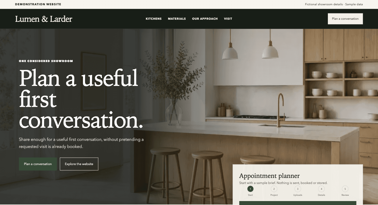 Lumen & Larder complete website example