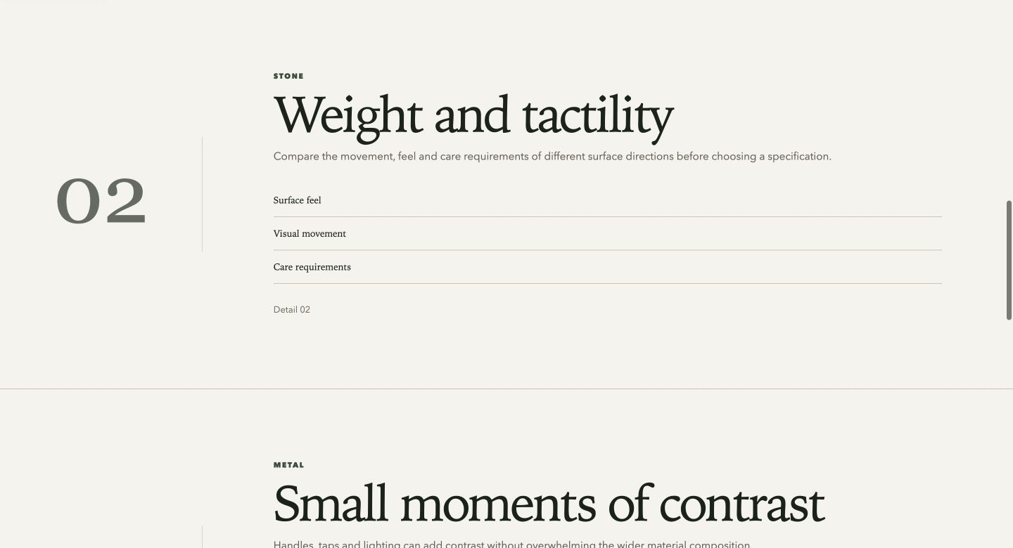 Actual Lumen and Larder material library with timber, stone and metal chapters