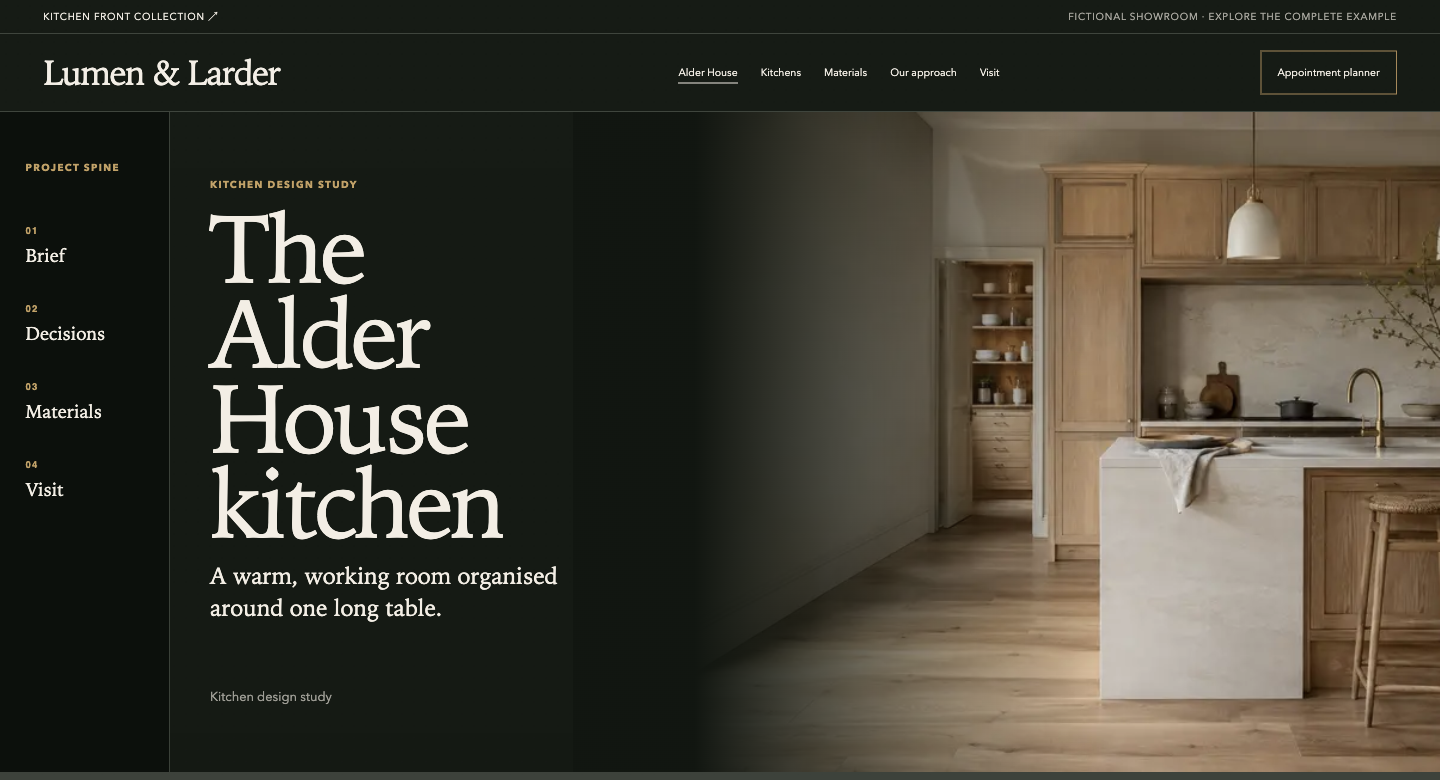Actual Alder House design-study page, using captured desktop and phone views